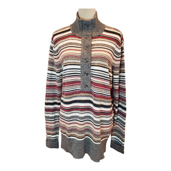 EDDIE BAUER SZE XL TALL Womens Striped Half-Button Cotton Blend Pullover Sweater - Picture 1 of 11